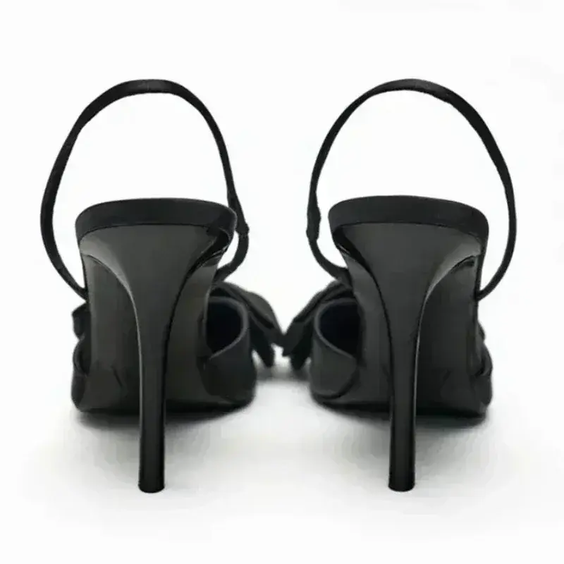 Luxury Silver High Heeled Sandals Women Sexy Pointed Toe Back Strap Thin Heels for Women Elegant Bow Design Banquet Dress Shoes