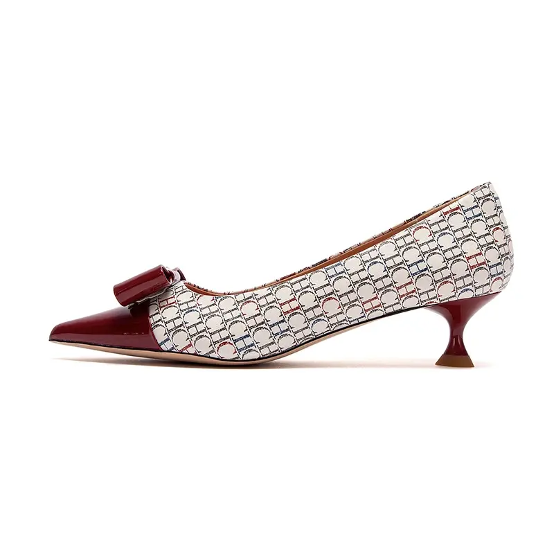 Women's Shoes Black Elegant Female Commuting Low Heeled Shoes British Style Patchwork Design Lady Pointed Shoes High-Heeled