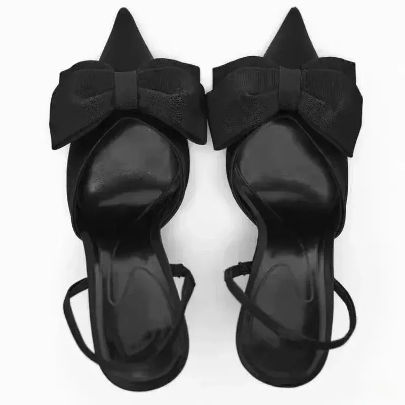 Luxury Silver High Heeled Sandals Women Sexy Pointed Toe Back Strap Thin Heels for Women Elegant Bow Design Banquet Dress Shoes