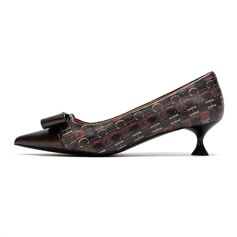 Women's Shoes Black Elegant Female Commuting Low Heeled Shoes British Style Patchwork Design Lady Pointed Shoes High-Heeled