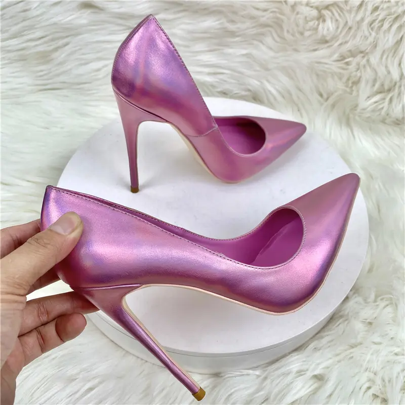 Autumn New pink matter pumps thin heel 10CM sexy pointed shallow shoes office women's shoes wedding shoes