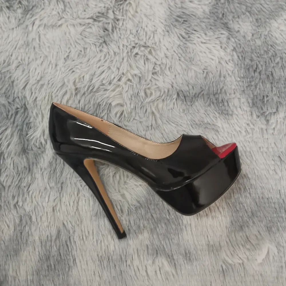 Women Pumps Sexy Platform Peep Toe 14cm Extremely Thin High Heels Stiletto Patent Leather Fashion Party Nighclub Wedding Shoes