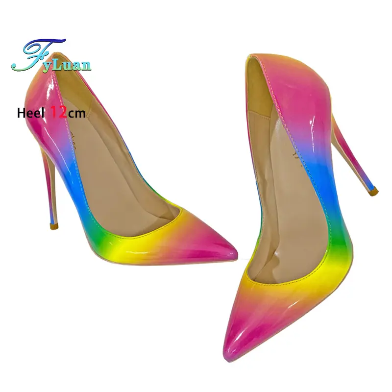 New Gradient Color Women's Pumps 8CM 10CM 12CM Iridescence Lady Shoes Office High Heels Mixed Color Sexy Pointy Toe Single Shoes