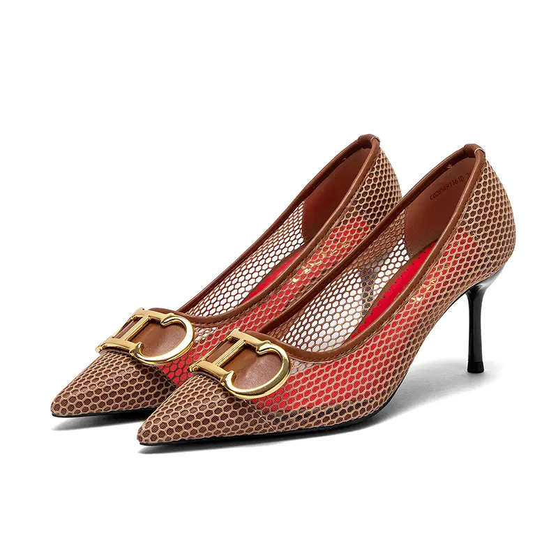 Women's Shoes 2025 Spring New Pointed Toe High Heels Mesh Upper Breathable Comfortable Summer Sandals