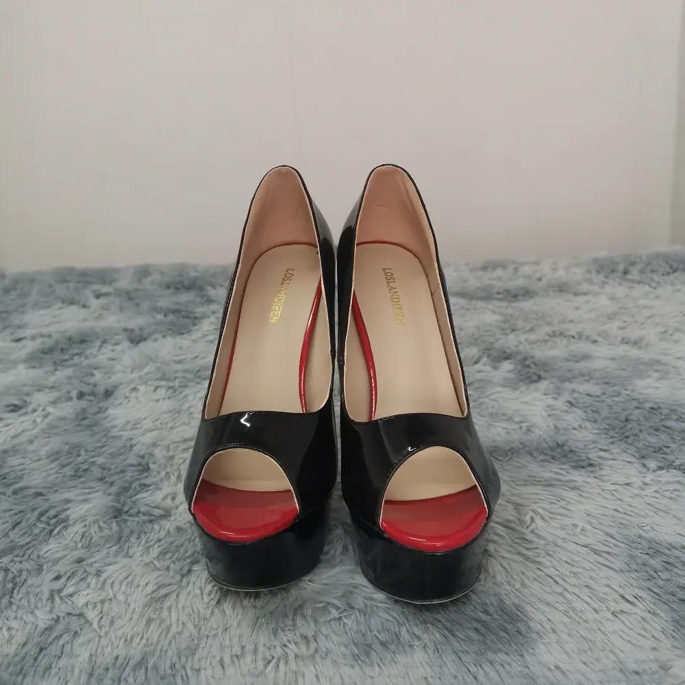 Women Pumps Sexy Platform Peep Toe 14cm Extremely Thin High Heels Stiletto Patent Leather Fashion Party Nighclub Wedding Shoes