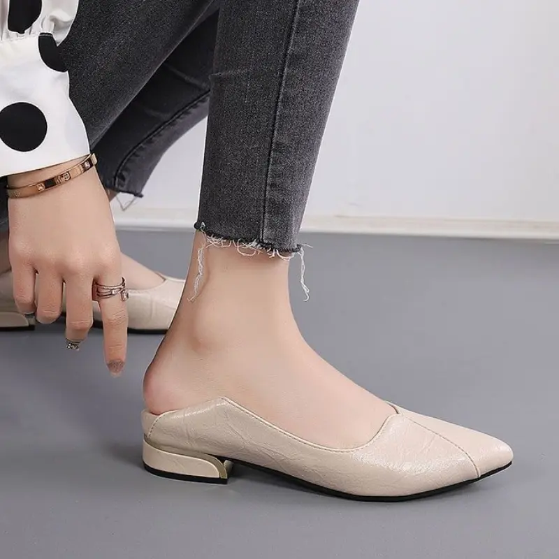 2025 Spring and Autumn New Pointed Toe Single Shoes Women Thick Heel Shallow Mouth Professional All-match Women's Leather Shoes
