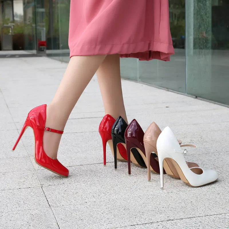 New 12cm Round-Toe Wristband High Heels Daily White-Collar Drag And Catwalk Fashion Elegant Fashionable Buckle Women's Shoes