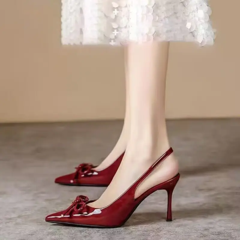 2025 New Arrival Women's Patent Leather High Heels, Pointed Toe Stiletto with Bowknot, Party & Formal Shoes