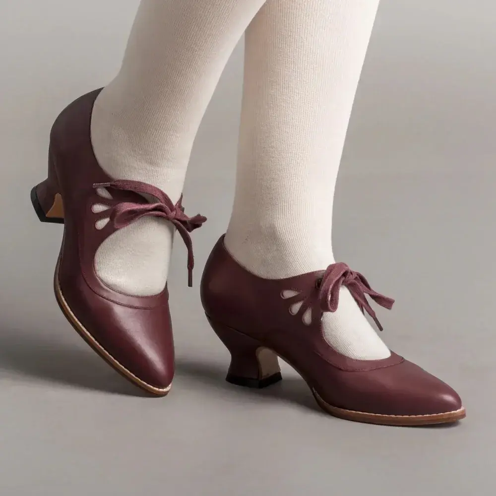 2025 Retro Pointed Toe Shoes for Women Mary Janes Women's High Heels New Office Lace -up Pump Ladies Thick Heels Female Shoes
