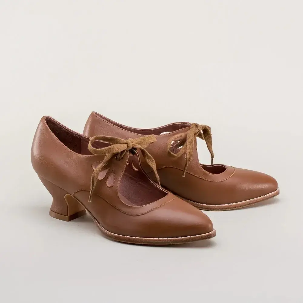 2025 Retro Pointed Toe Shoes for Women Mary Janes Women's High Heels New Office Lace -up Pump Ladies Thick Heels Female Shoes