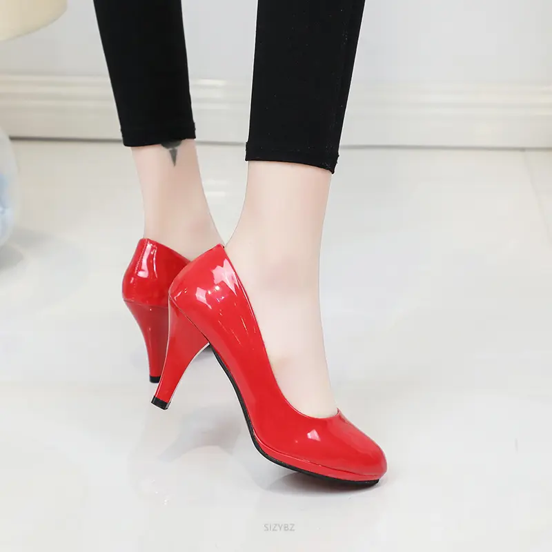 2023 New Pumps Women Shoes Style High Heels Shallow Ladies Platform Shoes Round Toe Square Heels Women Office Party Black Shoes