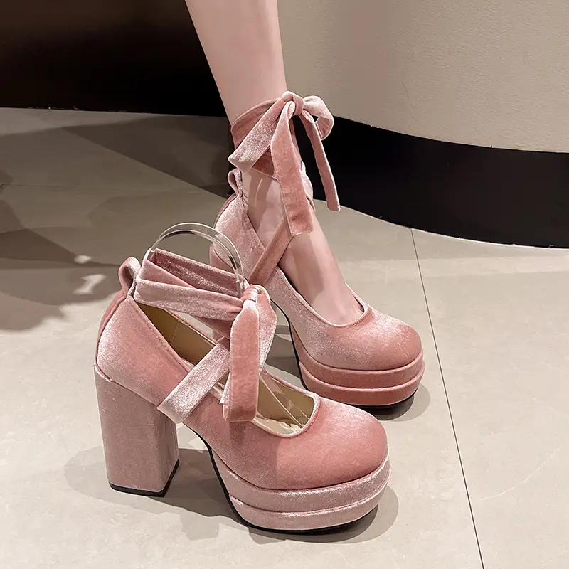 Designer Platform Women Mary Jane Shoes Ladies Fashion Cross-tied Thick High Heel Footwear Women's Elegant Dress Pumps Shoes