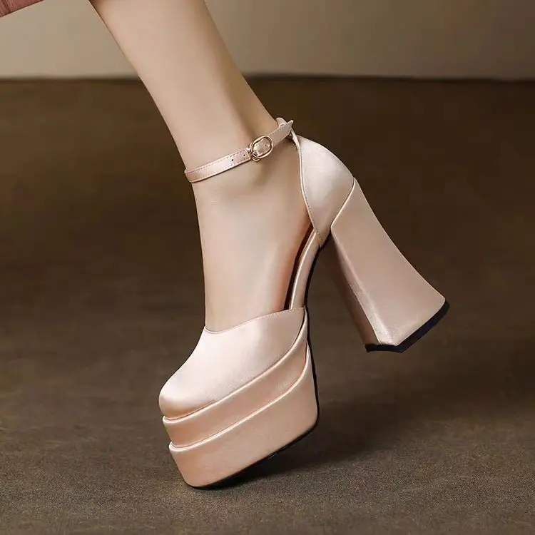 Mary Jane Shoes Women 2024 New Spring Autumn Thick Heels High Heels Waterproof Platform Hollow Luxury Brand Women's Shoes Pumps