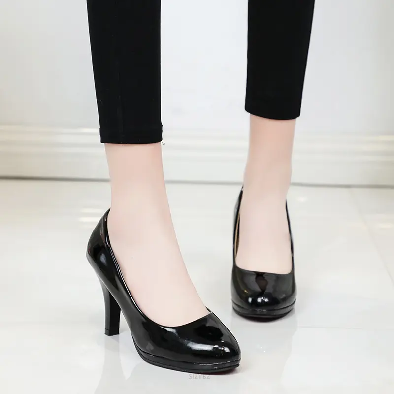 2023 New Pumps Women Shoes Style High Heels Shallow Ladies Platform Shoes Round Toe Square Heels Women Office Party Black Shoes