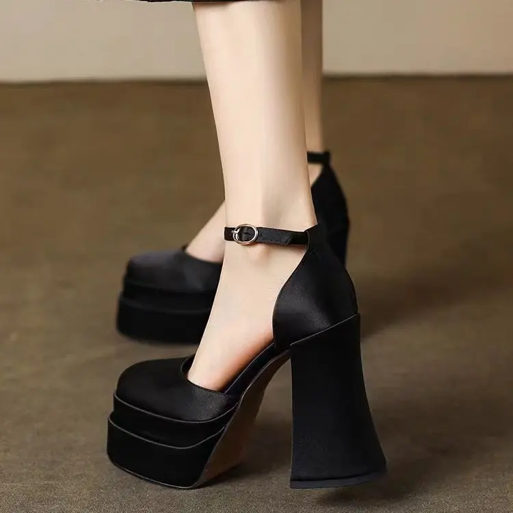 Mary Jane Shoes Women 2024 New Spring Autumn Thick Heels High Heels Waterproof Platform Hollow Luxury Brand Women's Shoes Pumps