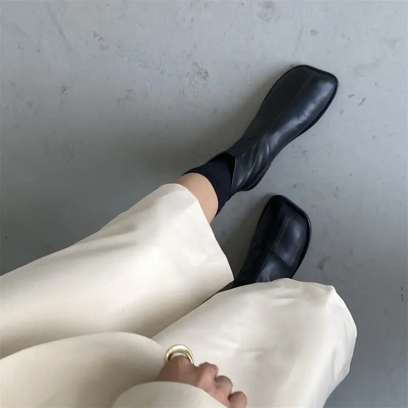 Rock Shoes Woman Autumn Boots Flat Heel Zipper Boots-Women Ladies Ankle Leather Rubber Low 2023 Fabric Square Toe Rome Basic Sol