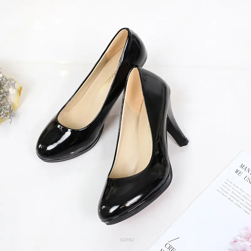 2023 New Pumps Women Shoes Style High Heels Shallow Ladies Platform Shoes Round Toe Square Heels Women Office Party Black Shoes