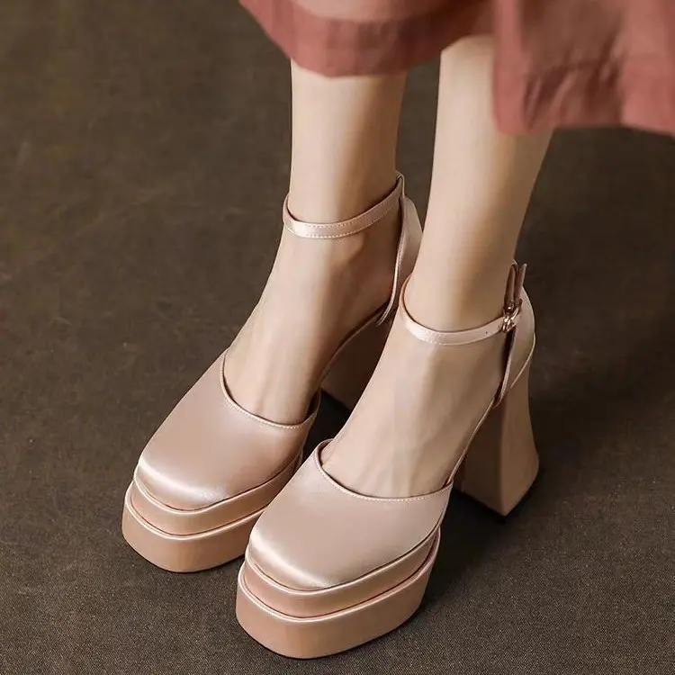 Mary Jane Shoes Women 2024 New Spring Autumn Thick Heels High Heels Waterproof Platform Hollow Luxury Brand Women's Shoes Pumps