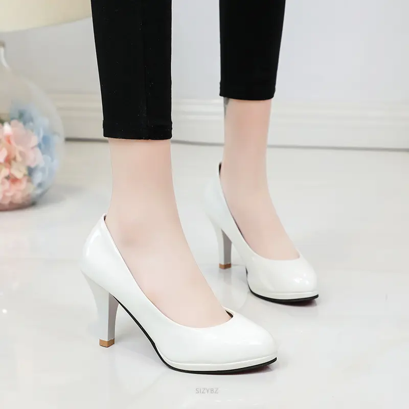 2023 New Pumps Women Shoes Style High Heels Shallow Ladies Platform Shoes Round Toe Square Heels Women Office Party Black Shoes