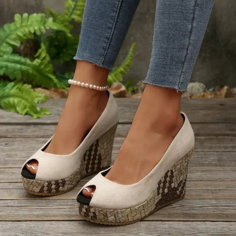 2025   Pu Wedges Women High Heels Peep Toe Shoes Platform Pumps Wedding Party Shoes Comfort Casual Shoes
