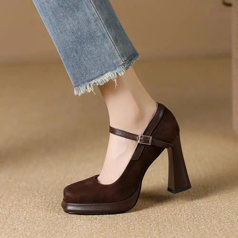 2024 Platform Heels Women's Shoes with Spikes Mary Jane Sandals Ladies Branded Pumps Latest Pointed Retro Casual Crystal Lolita