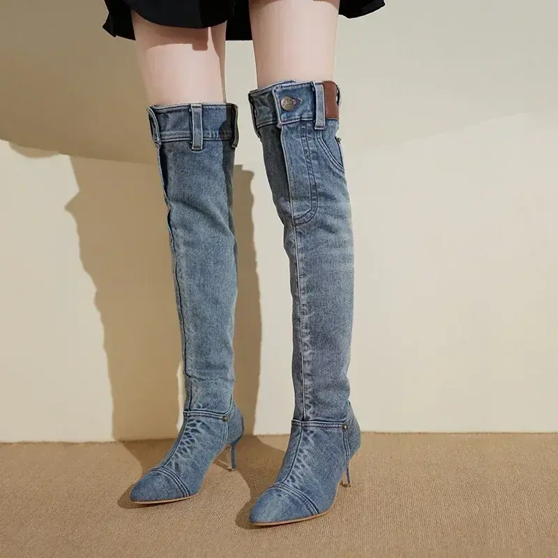 Woman Pointed Toe Knight Boots Women Retro Brown PU Leather Knee High Boots Woman Autumn Winter Western Cowboy Long Botas Mujer