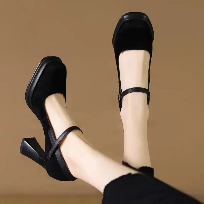 2024 Platform Heels Women's Shoes with Spikes Mary Jane Sandals Ladies Branded Pumps Latest Pointed Retro Casual Crystal Lolita