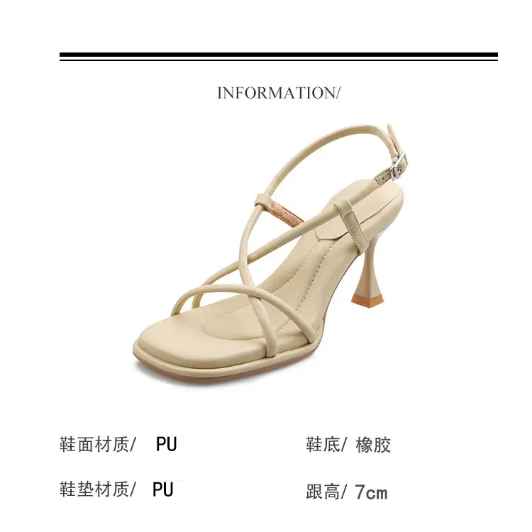 Taoffen Summer Concise Fashion Women Sandals Thin Heels Narrow Band Peep Toe Slingback Sandals Lightweight Cross-Tied Lady Shoes