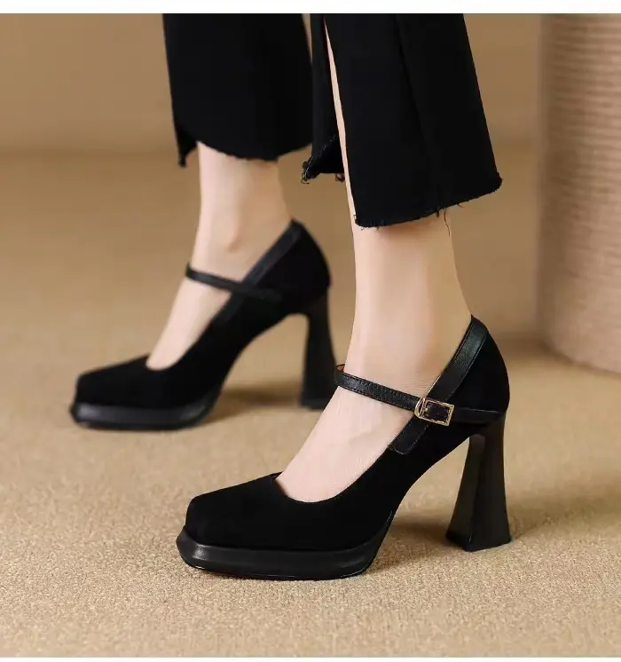 2024 Platform Heels Women's Shoes with Spikes Mary Jane Sandals Ladies Branded Pumps Latest Pointed Retro Casual Crystal Lolita