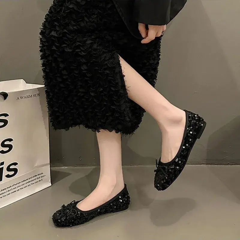 Shoes for Women 2024 New Sequin Design Women's Flat Shoes Soft Non-slip Ballet Shoe Women Work Shoes Comfortable for Work