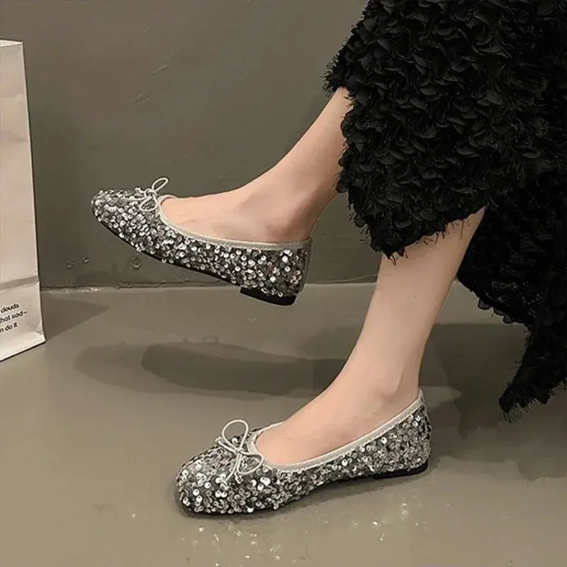 Shoes for Women 2024 New Sequin Design Women's Flat Shoes Soft Non-slip Ballet Shoe Women Work Shoes Comfortable for Work