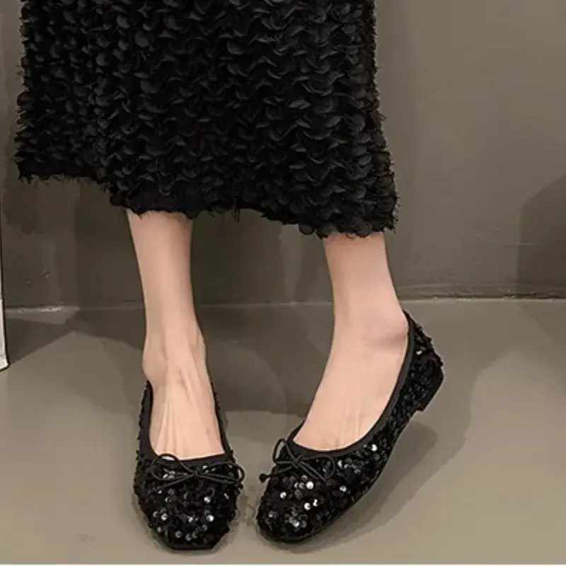 Shoes for Women 2024 New Sequin Design Women's Flat Shoes Soft Non-slip Ballet Shoe Women Work Shoes Comfortable for Work