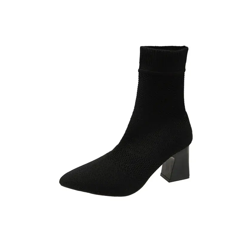 Woman Knitted Ankle Boots 2023 Autumn Winter Women‘s Casual Low Heel Pumps Ladies Outside Shoes Female Casual Chelsea Boots
