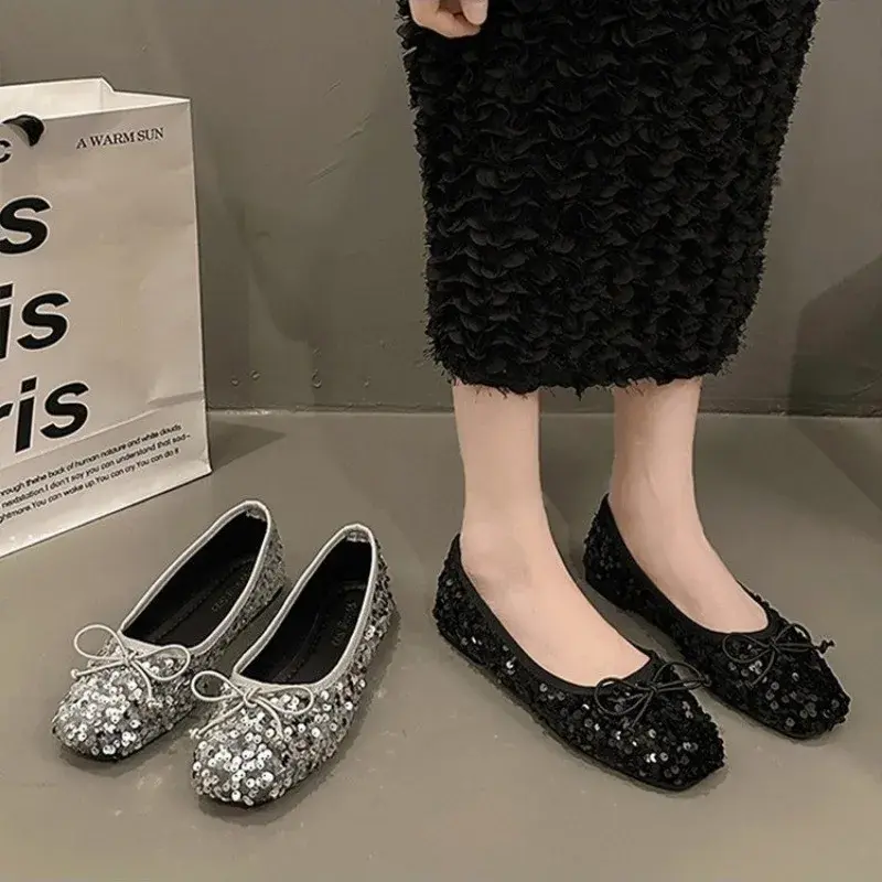 Shoes for Women 2024 New Sequin Design Women's Flat Shoes Soft Non-slip Ballet Shoe Women Work Shoes Comfortable for Work