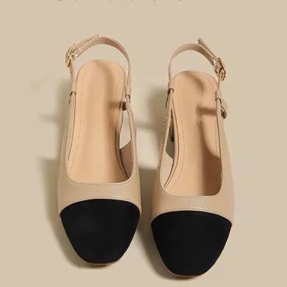 Summer New Colorblock Splicing Shallow Mouth Fashionable and Simple Style Outwear Women's Sandals High Heel Single Shoes Women