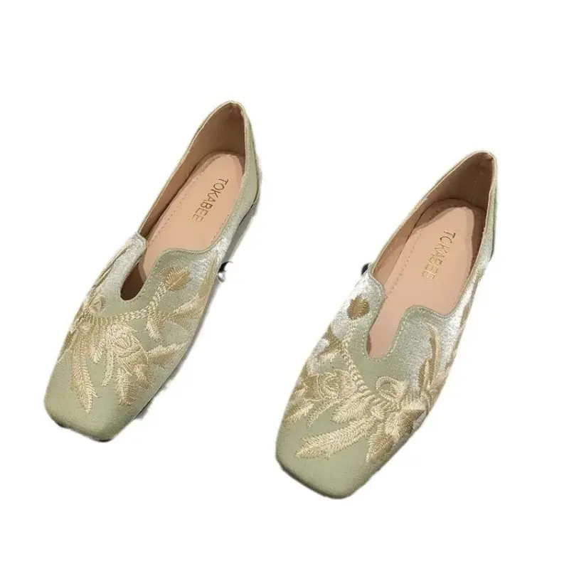 Low Heel Square Toe Lace-up Cuff Square Heel Shoes for Women 2025 Hot Sale Summer High Quality Embroidery Classics Ladies Shoes