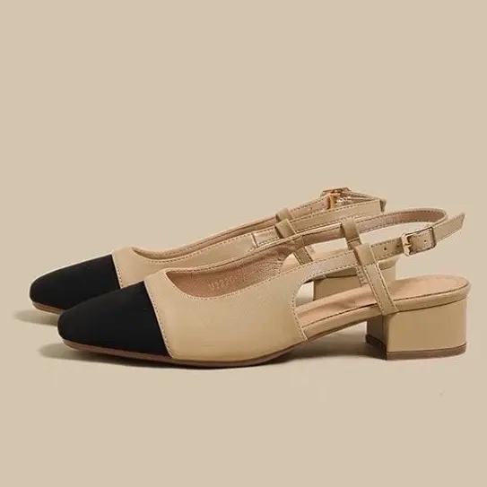 Summer New Colorblock Splicing Shallow Mouth Fashionable and Simple Style Outwear Women's Sandals High Heel Single Shoes Women