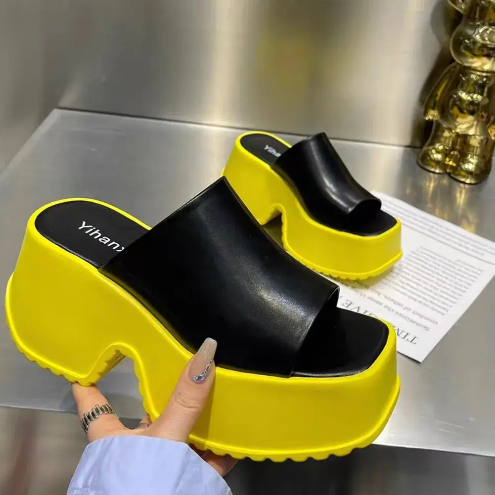 Punk Chunky Heels Mules Shoes Sandals For Women Rivet Platform Slide Sandals Open Toe Summer Street Goth Shoes Beach Shoes