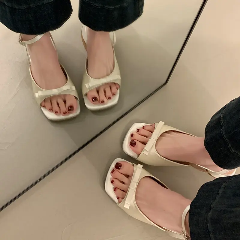 Women Slippers Summer Fashion Butterfly-knot Satin Women Slipper Slip On Ladies Sandal Thin High Heel Outdoor Dress Slides Shoes