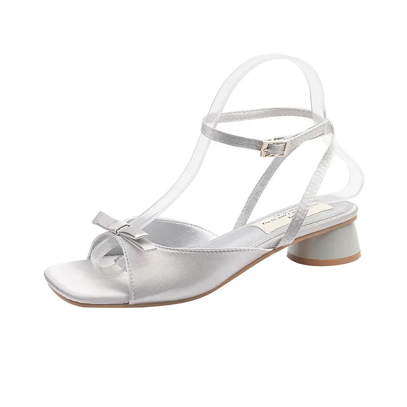 Women Slippers Summer Fashion Butterfly-knot Satin Women Slipper Slip On Ladies Sandal Thin High Heel Outdoor Dress Slides Shoes