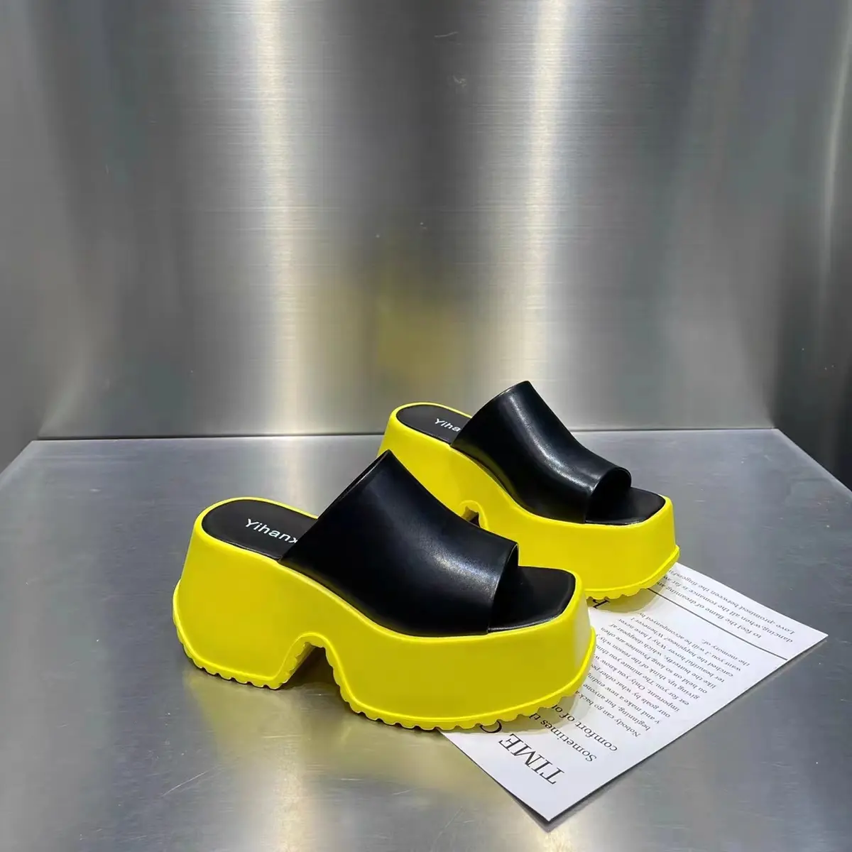 Punk Chunky Heels Mules Shoes Sandals For Women Rivet Platform Slide Sandals Open Toe Summer Street Goth Shoes Beach Shoes