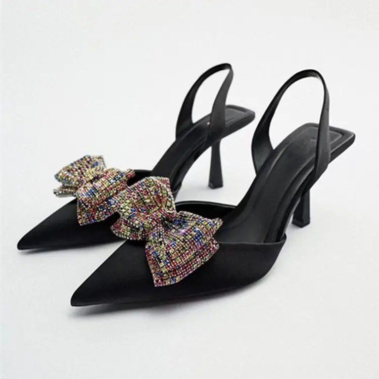 Women Sandals Beige Square Button Rhinestone Decorative Transparent High Heels Shoes 2023 Fashion Slingback Pumps Summer