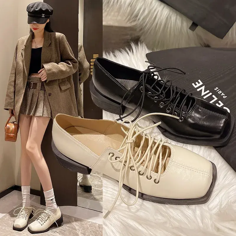 Women's Solid Color Low-top Shoes 2025 Spring and Autumn Fashionable Trendy Casual Mid-mouth Lace-up Design Low-top Shoes Zapato