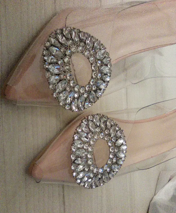 Women Sandals Beige Square Button Rhinestone Decorative Transparent High Heels Shoes 2023 Fashion Slingback Pumps Summer