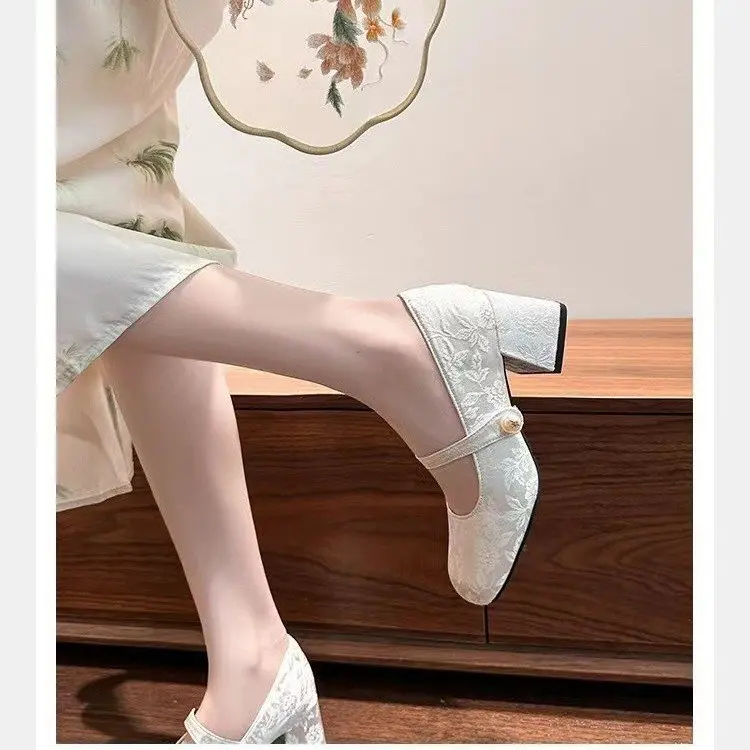 Print Random High Heels Shoes Women Mary Jane Shallow Sandals 2024 Fashion Brand New Lolita Shoes Summer Pumps Dress Mujer Shoes