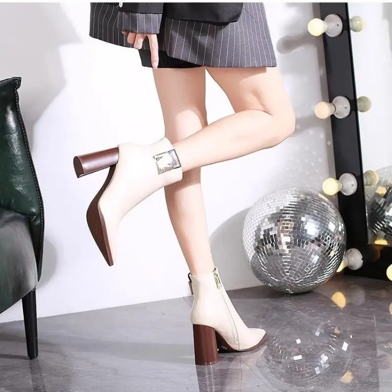 2023 Spring Autumn High Heels Women Ankle Boots Woman Short Boots High Heel Shoes Small Plus Size 30 - 40