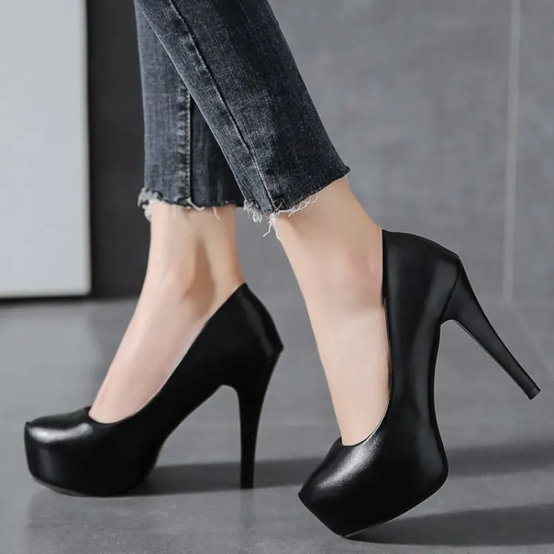 2023 High Heels Women Stiletto Princess Waterproof Platform Nightclub Super Pumps Single Work Shoes Black Woman's Wedding Shoes