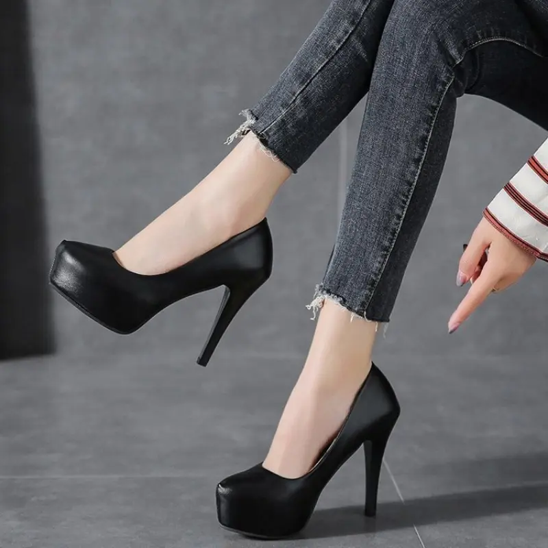 2023 High Heels Women Stiletto Princess Waterproof Platform Nightclub Super Pumps Single Work Shoes Black Woman's Wedding Shoes