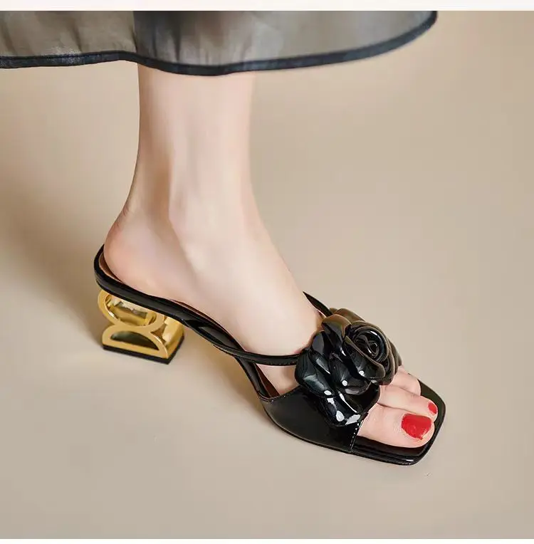 Women Shoes 2024 New Summer Fashion Flowers Black Beige Gold Dress Party Wedding Female Sandals Shoes Big Size 34-42
