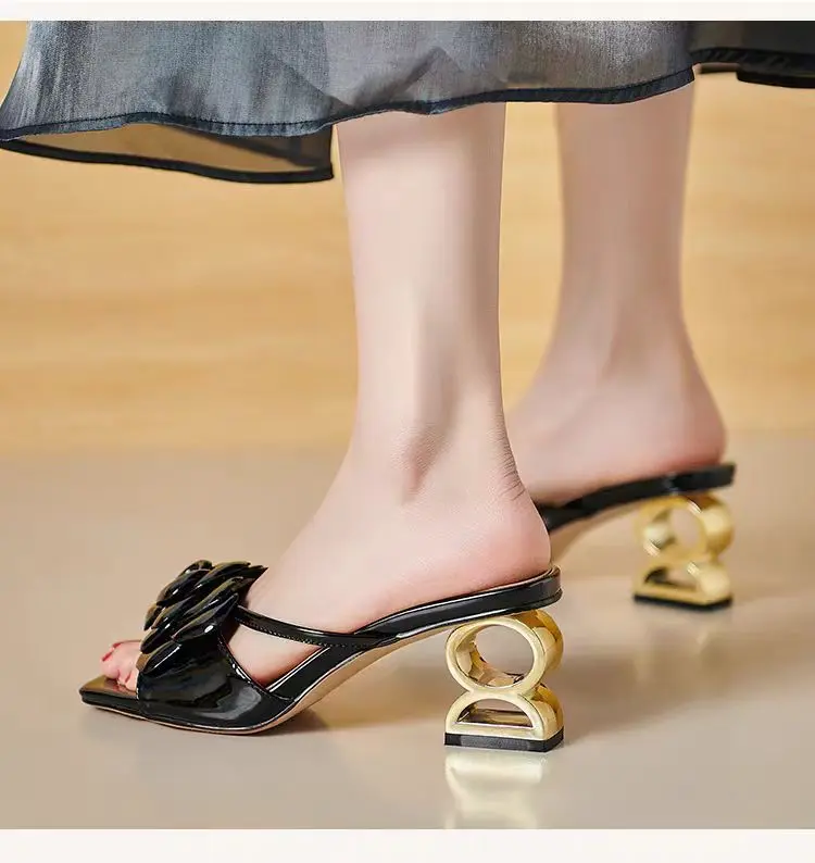 Women Shoes 2024 New Summer Fashion Flowers Black Beige Gold Dress Party Wedding Female Sandals Shoes Big Size 34-42